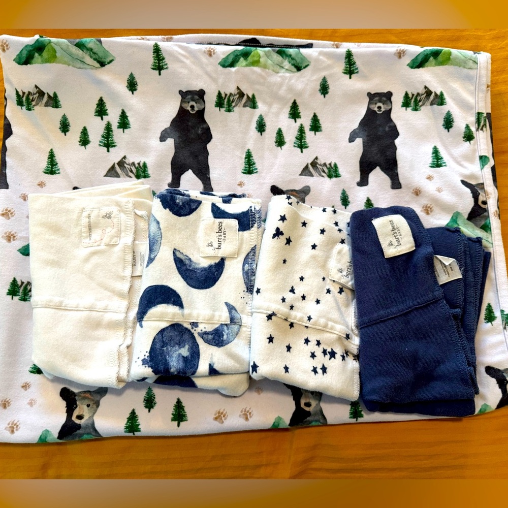 Caden Lane swaddle & Burts Bees burp cloths